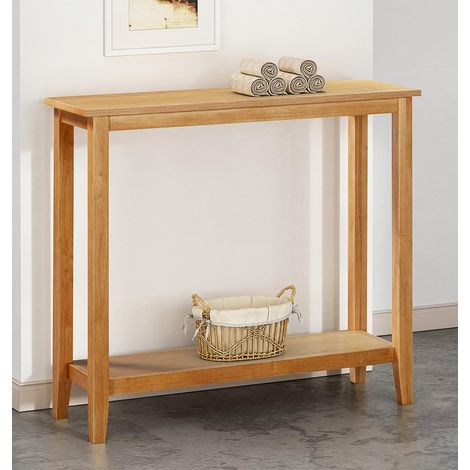 Hallowood Furniture Aston Oak Wide Console Table, Large Wooden Side Table with Shelf, Narrow Bedside Table, Lamp & Telephone Table, Plant Stand, Hallway Table, Sofa Table
