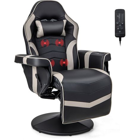 Massage Gaming Chair Height Adjustable Swivel Racing Video Gaming Recliner (1/5)