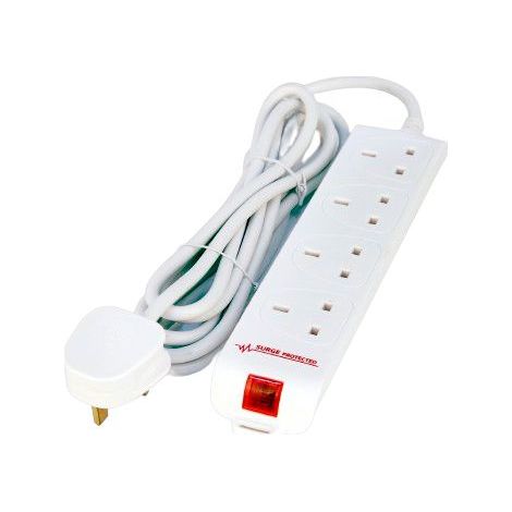 Ciabatta di sicurezza MicroConnect a 4 prese 5M bianca, MC-UKSURGESTRIP4-5M