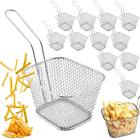 Panier À Frites En Acier Inoxydable - 12 PCS Mini Paniers À Frites, Panier Pour Aliments Frits Avec Anse, Individuel Paniers À Frites Chips Crépine Pour Servir Des Frites, Crevettes