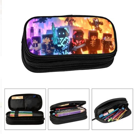 Trousse Minecraft, trousse pour écoliers et enfants, grande capacité, sac à fournitures scolaires, vente en gros, double compartiment élastique, portable. B