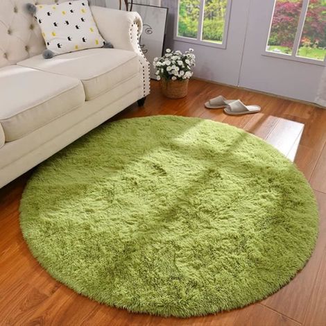 Tapis Shaggy - Ronde 140 cm - Vert - Polyester - Pour Salon Chambre Couloir - 1 Pièce (1/3)