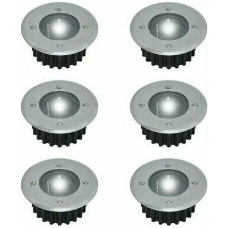 Ulisem Lot de 6 spots LED solaires encastrables au sol - Ronds - Diamètre : 85 mm - Extérieur résistant au piétement - Façade en acier inoxydable - 6 lampes solaires (1/5)