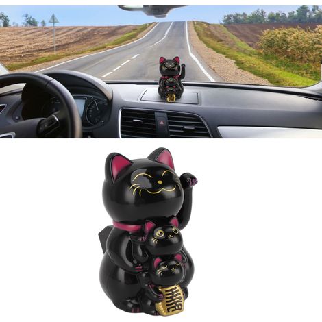 Chat Feng Shui solaire souriant de 11,4 cm (4,5 pouces) pour console centrale de voiture, chat porte-bonheur solaire à mouvement automatique, ornement chat porte-bonheur pour caisse enregistreuse de b (1/5)