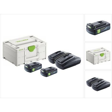 Festool Energie Set 2x BP 18 Li 3,0 C Akku 18 V 3,0 Ah / 3000 mAh Li-Ion ( 2x 577658 ) + TCL 6 DUO Doppel Ladegerät ( 577017 ) + Systainer
