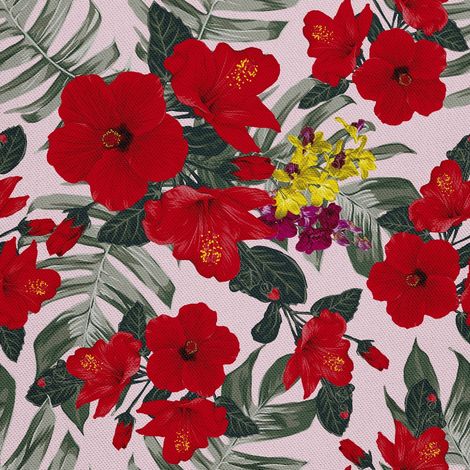 Tissu d'extérieur Oxford à motif hibiscus rouge (1/5)