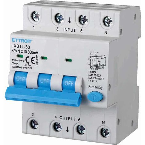 ETTROIT Interrupteur thermique magnétique différentiel 3P+N 10A 300mA 380V-6KA JX261063 (1/3)
