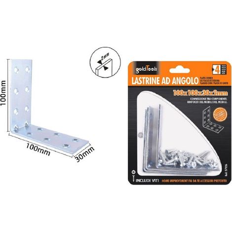 Trade Shop - Set 4 Lastrine Lastrina Ad Angolo Angolare 100x100x30x2mm Con Viti Mobili 57126 - (1/2)