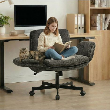 Chaise bureau pivotante réglable en tissu noir HAVRYA (1/4)