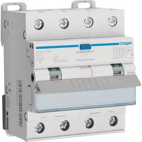 Hager FI-LS 4P 10KA B-13A 30MA A (ADX413D)