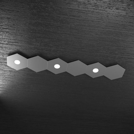 Plafoniera Moderna 6 Moduli Hexagon Metallo Grigio Antracite 3 Luci Led 12X3W (1/5)