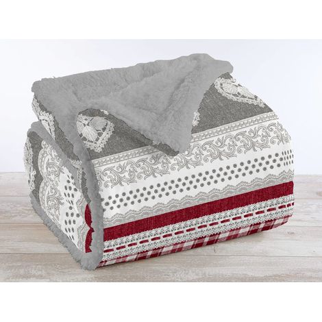 Coperta Plaid in Pile Sherpa Invernale in Finta Pelliccia 320 Gr-Mq Tartan Heart - Due piazze 200x230