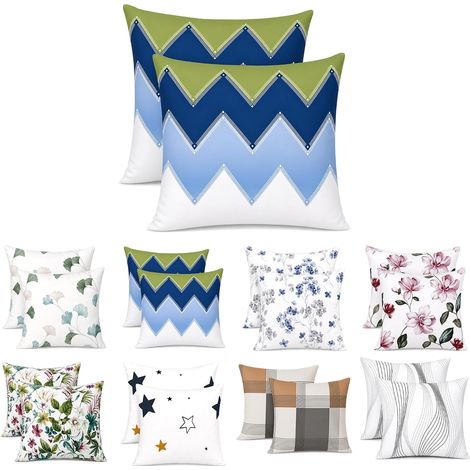 Taies d'oreiller 65x65 cm Lot de 2 Microfibre, Chevron Bleu Marine et Vert (1/5)