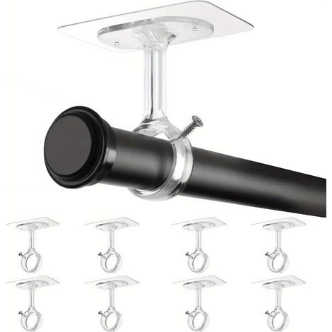 [JAMAIS UTILISÉ] 8 pièces supports plafond pour tringle à rideau, fixation adhésive sans clous, crochets réglables Ø3 cm, facile à installer sur mur ou plafond (1/4)