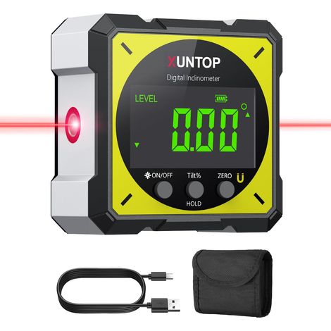 Inclinomètre Numérique Rechargeable avec Fonction Laser Écran LCD Étanche IP54 Rapporteur d'Angle Digital 4 Faces Magnétiques Niveau à Bulle pour Menuiserie Travail du Bois Construction (1/5)