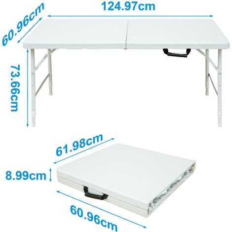 Table de loisir blanche 124,97 cm, pliante et réglable en hauteur, parfaite pour extérieur, maison ou bureau, résistante à la rouille et facile d'entretien (1/4)