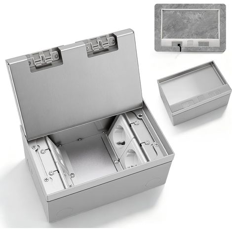 Prise Sol Encastrée, 4000W 16A Boîte Encastrable au Sol Encastrée Cachée Boîtier Sol Multifonctionnel étanche En Acier Inoxydable Avec 3 Prises Européennes Et 2 Ports RJ45 Pour Cuisine Salon Bureau (1/5)