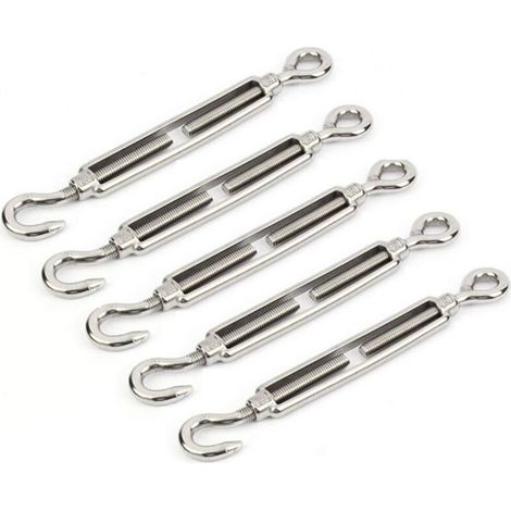 304 Acier Inoxydable Turnbuckles M5 Tendeur en Acier InoxydableTendeur Crochet et Oeil en Acier Inoxydable 304 Convient pour Serrer le Câble et Réguler L'effet Élastique Accessoires(5 Pièces) (1/4)