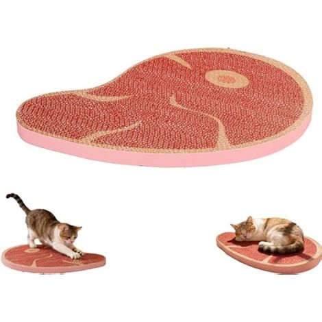 Griffoir pour chat en forme de steak et tapis de salon, tapis à gratter texturé avec base antidérapante pour soins des griffes, joli lit pour chat rouge pour sol, chambre à coucher et appartement, 42 (1/5)