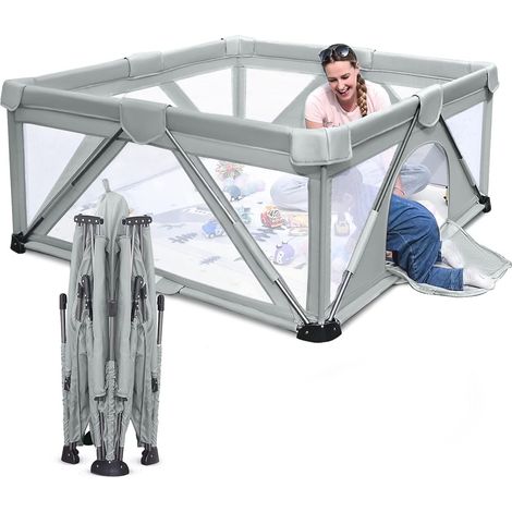Baby Playpen Pliable Grande Cour de Jeu pour Enfants avec Portail, Utilisable en Intérieur et Extérieur (Gris Froid, 120 x 160 x 68 cm) (1/5)