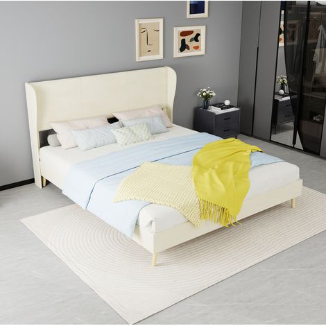 Letto 160x200 cm beige con testiera, struttura in tessuto, senza materasso MEUBLIV (1/5)