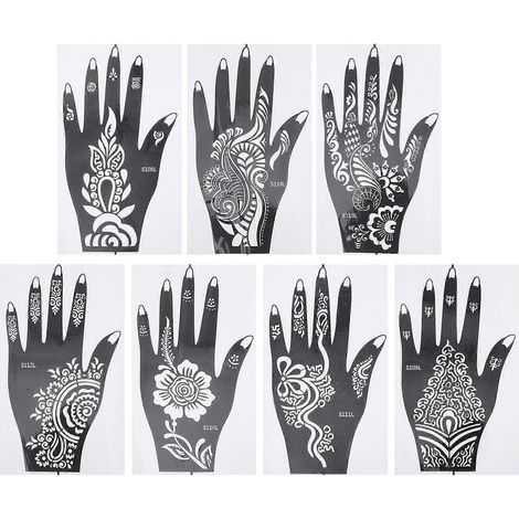 7 pochoirs de tatouages en forme de main, ajourés et colorés-20.00X12.00X0.20CM-Black (1/4)