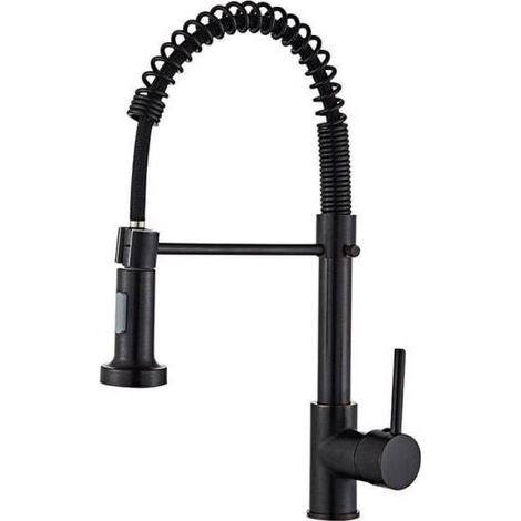Robinet de cuisine noir mat avec douchette extractible noire, finition résistante à la corrosion, débit d'eau fluide et régulier, installation facile, de haute qualité et. (1/5)