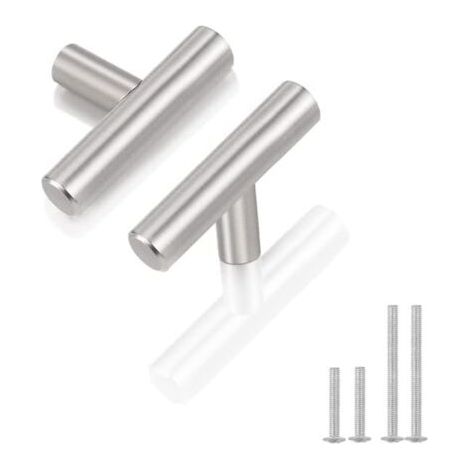 Pair - Lot de 10 boutons de tiroir en nickel satiné, boutons de placard, poignées de cuisine en T, boutons d'armoire, boutons de porte de cuisine en acier inoxydable (1/5)