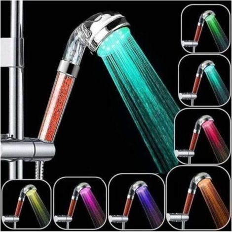 LED-Duschkopf, Handbrause mit 7 LED-Farben, hohem Wasserdruck, wassersparender Sprühfunktion und doppeltem Antichlorfilter (1/4)