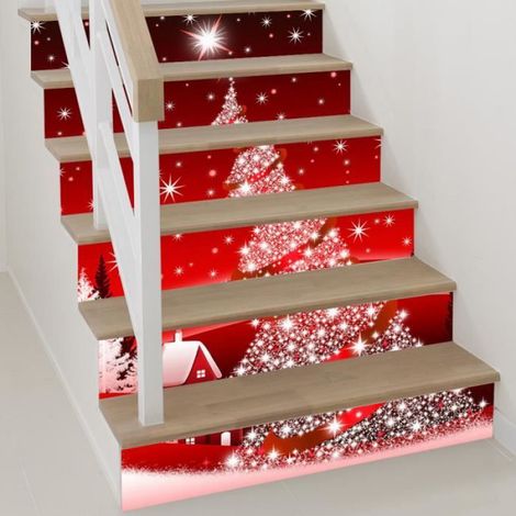 Stickers D'escalier D'escalier De 6 Pcs, Stickers D'escalier d'arbre De Noël 3D for La Décoration De La Maison Décoration Noël,H (1/4)