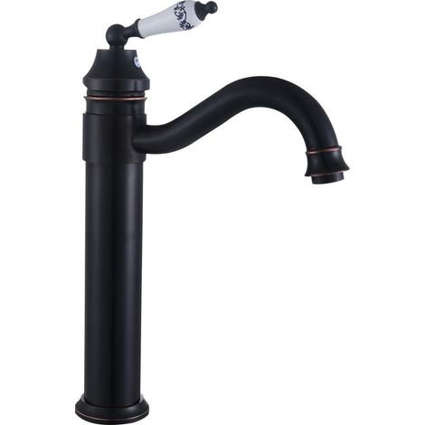 Grifo de baño alto negro, grifo de lavabo giratorio de 360°, grifo mezclador monomando para lavabo con caño de espuma ABS desmontable, grifo para baño o cocina pequeña, negro mate (1/5)