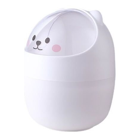 Mini Plastic Desktop Trash Can with Lid Cartoon Bear Pattern Portable Removable Waste Bin
