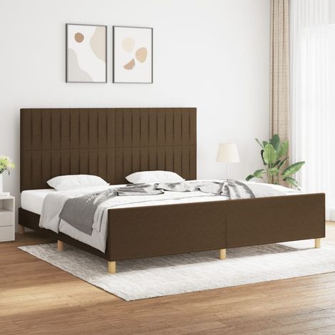 Lit adulte avec tête de lit Cadre de lit Lit Grand Marron foncé 200x200 cm Tissu FR85812 (1/5)