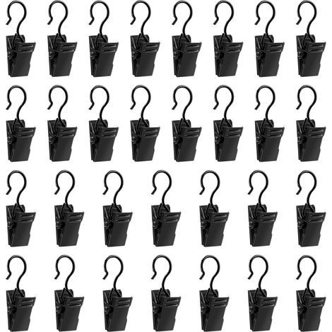 30 Pièces Pinces à Rideaux en Métal en fer Noir Clips de Rideaux avec Crochets Accroche Rideau Anneaux à Pince pour Douche et Fenêtre Décoration de Maison (1/5)
