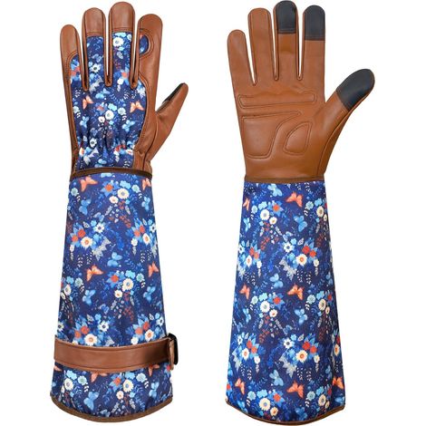 Unisex Leather Gardening Gloves Cut Resistant Work Gloves with Forearm Protection (1/5)