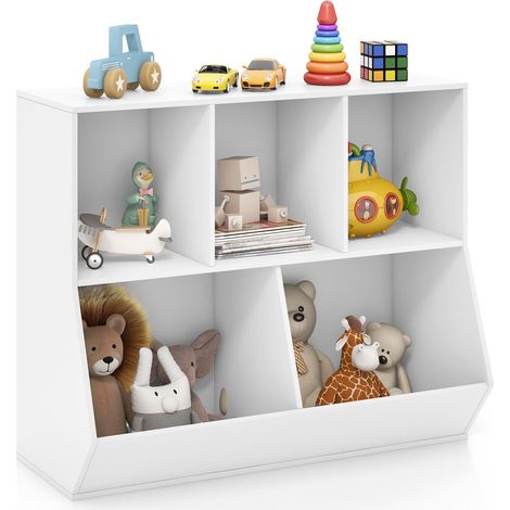 5-Cubby Kids Toy Storage Organizer Wooden Children Bookcase Bookshelf Cabinet (1/5)