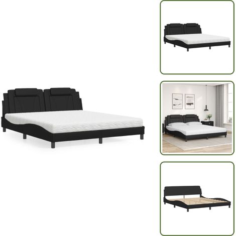 The Living Store Lit avec matelas noir 180x200 cm similicuir - Lit Double - Lit Confortable - Lit Design - Literie - Sommier Tapissier (1/5)