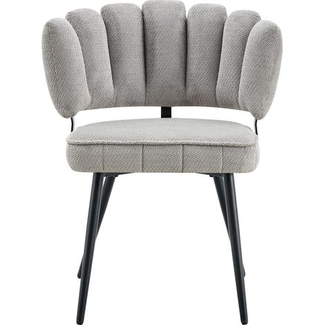 Chaise de salle à manger minimaliste européenne en velours structuré gris clair avec dossier en forme de fleur et pieds en métal noir, hauteur 80 cm (1/5)