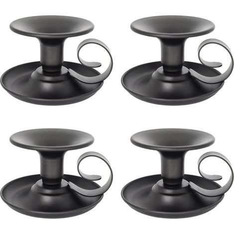 Lot de 4 bougies décoratives vintage avec manche en fer noir, chandelier rond pour décoration de table et événements