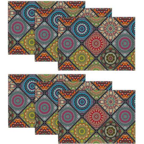 Artoid Mode Lot de 6 sets de table bohème, vintage, géométrie marocaine, multicolores, lavables, - Rouge/Bleu/Jaune 30 x 45 cm, 6pc (1/5)
