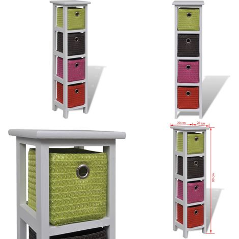 Étagère de rangement et paniers multicolores Bois de Paulownia - Meuble De Rangement - Étagère Murale - Bibliothèque - Rangement Intérieur - Décoration Intérieure - Home & Living