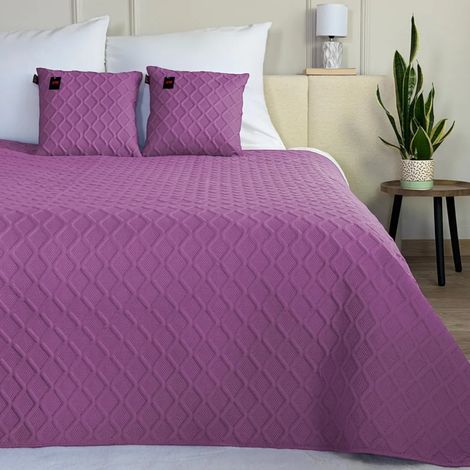 Couvre-lit/plaid matelassé/jeté 3D violet Parla 180x220 + 2 housses 40x40 (1/5)