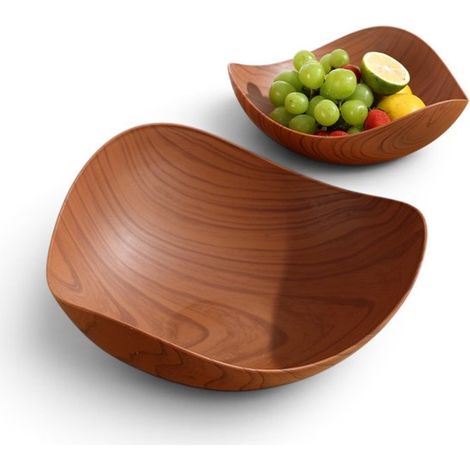 Saladier et plateau de service en PP aspect bois, design moderne avec grain de bois réaliste, résistant aux taches et facile à nettoyer, 1 pièce (1/5)