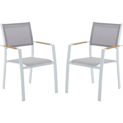 Sedia da giardino impilabili in Alluminio e Textilene Grigio e Bianco - Lotto di 2 - MACILA di MYLIA