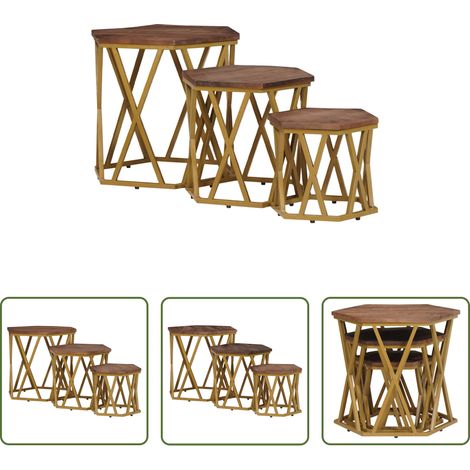 Table basse hexagonale - Tables basses Marron 55 x 55 x 50 cm Bois de mangue massif (1/5)