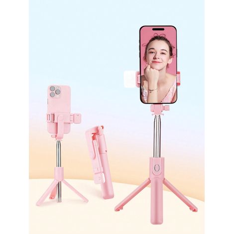 Bâton de selfie extensible pour téléphone, avec lampe flash intégrée, trépied télescopique, télécommande sans fil, trépied pour smartphone rotatif à 360°, adapté pour la randonnée, les voyages, les vl (1/4)