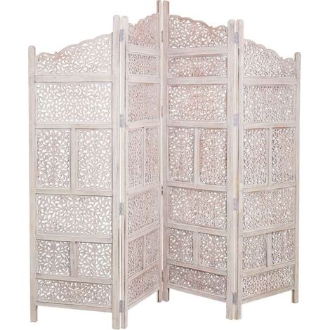 Biombo de madera artesanal blanco 50(x4)x2x180
