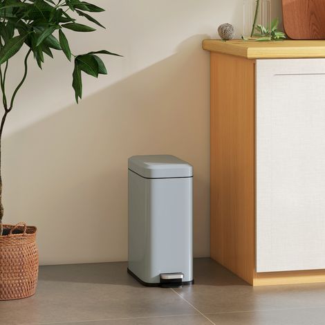 Poubelle métallique grise, capacité 5 L, à pédale, avec seau intérieur. (1/5)