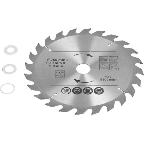 Lame de scie circulaire de 250 mm en carbure cémenté pour la coupe du bois, 5500 tr/min, 250 x 24 x 30 (1/5)