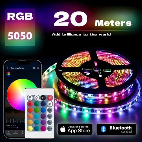 Bande LED RGB 1-20 m 5050 USB Bluetooth flexible avec télécommande pour TV-2m-24-Key (1/4)